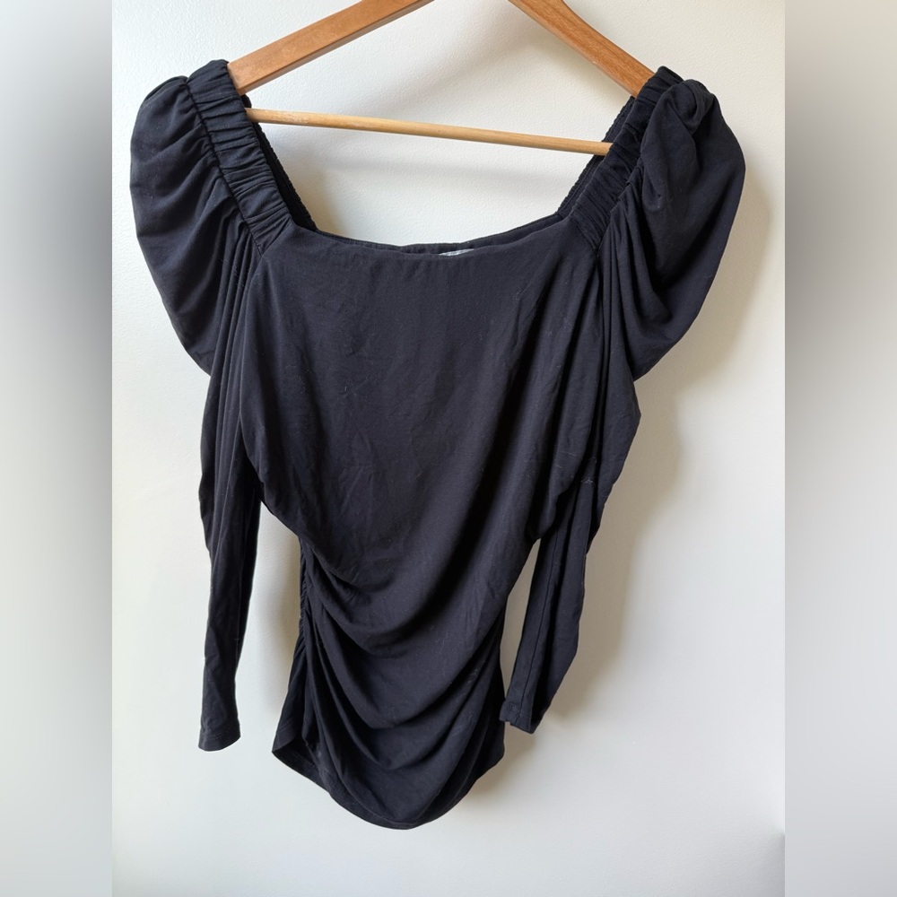 FRAME‎ Long Sleeve Betty Top Coquette Puff Ruched Black Square Neck Feminine M